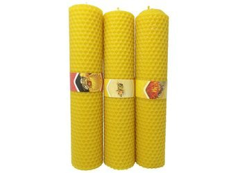 Zestaw trzech ekologicznych świec ręcznie zawijanych z wosku pszczelego