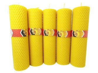 Zestaw pięciu ekologicznych świec ręcznie zawijanych z wosku pszczelego