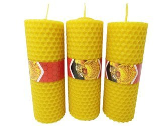 Zestaw trzech ekologicznych świec ręcznie zawijanych z wosku pszczelego