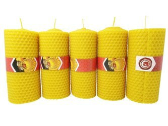 Zestaw pięciu ekologicznych świec ręcznie zawijanych z wosku pszczelego