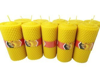 Zestaw dziesięciu ekologicznych świec ręcznie zawijanych z wosku pszczelego